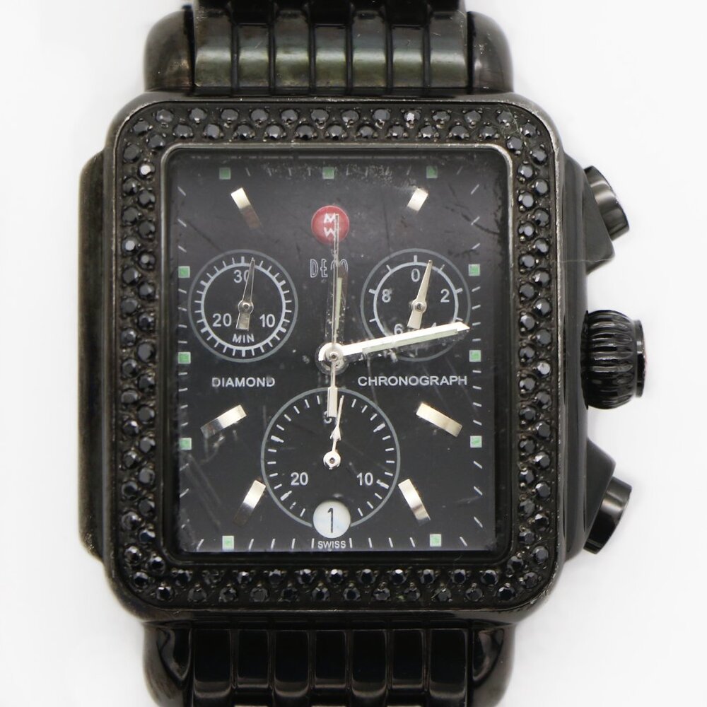 Michele Deco Diamond Chronograph Noir Diamond Black Steel Watch - Picture 3 of 6
